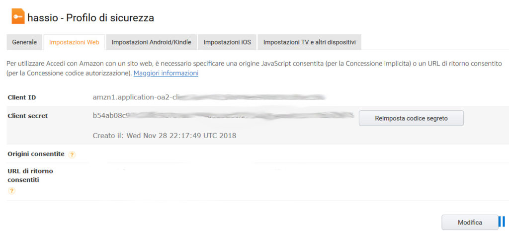 amazon-dev-console-profilo-sicurezza-impostazioni-web